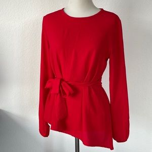 Boohoo Red Long Sleeve warp top